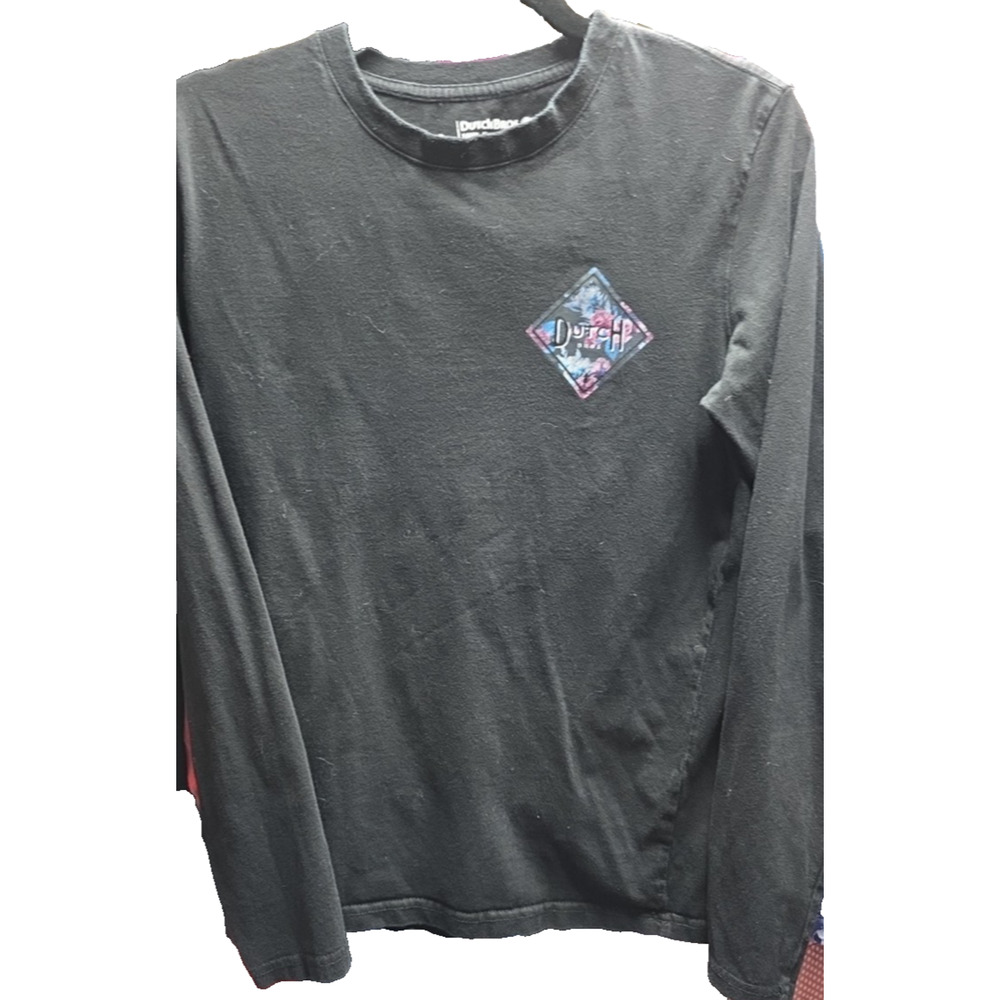 Dutch Bros Shirt Black Floral Size Medium Long Sleeved Back Logo 100% Cotton